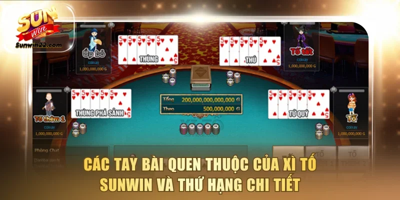 Các tay bài quen thuộc của xì tố Sunwin và thứ hạng chi tiết