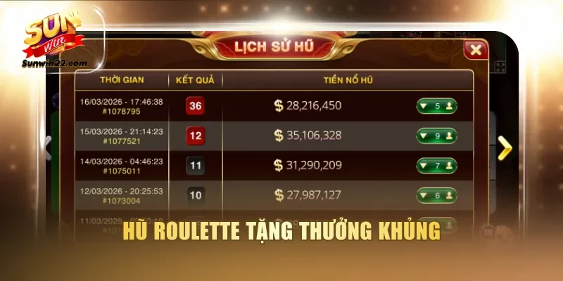 Hũ roulette tặng thưởng khủng